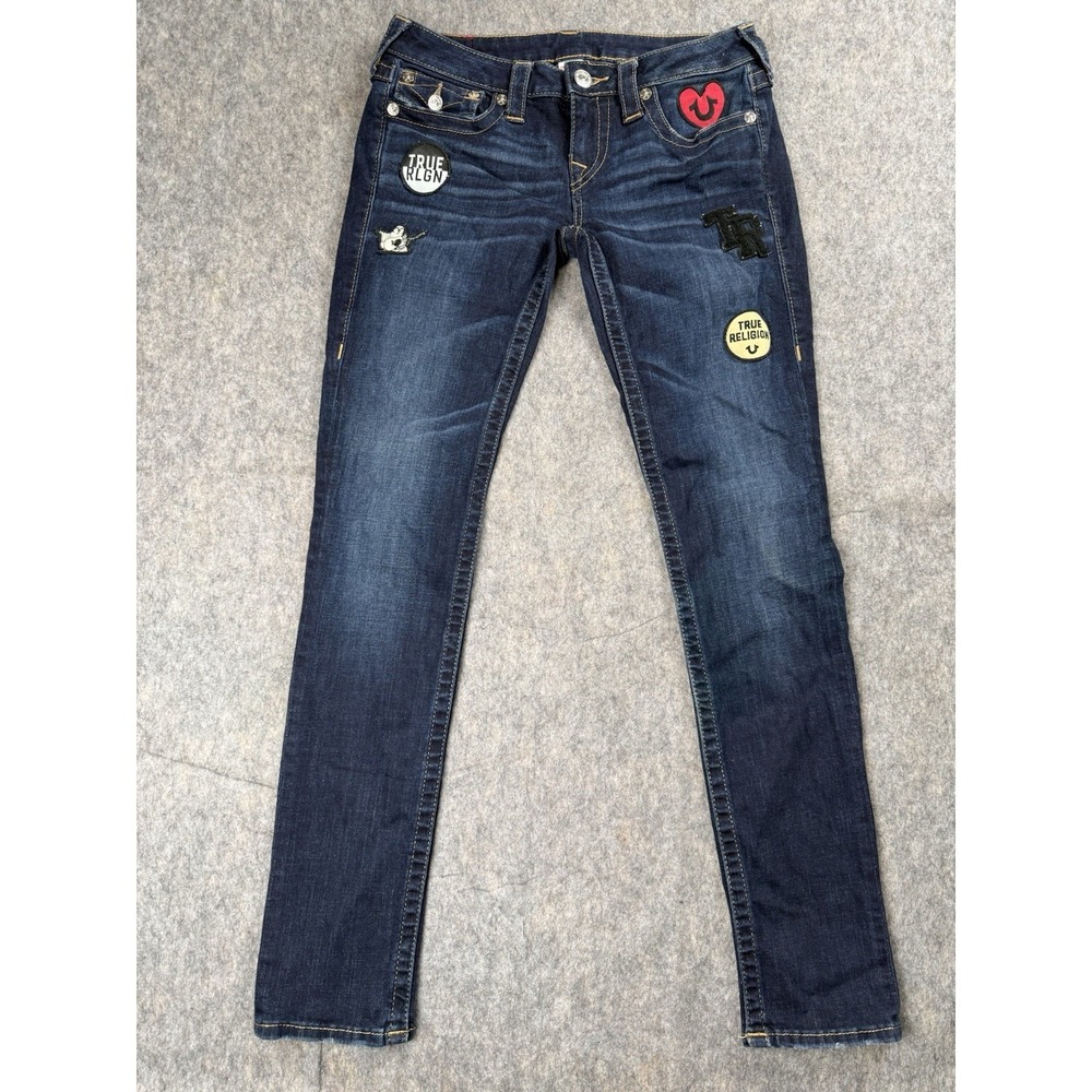 True Religion Women's Denim Jeans Skinny Stretch with Patches Size 29